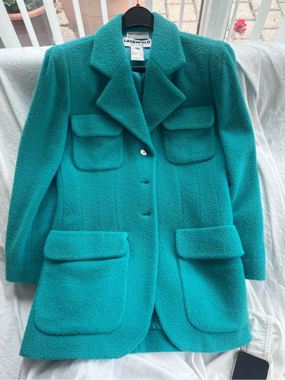 Lagerfeld Women’s Teal Bouclé Jacket Coat